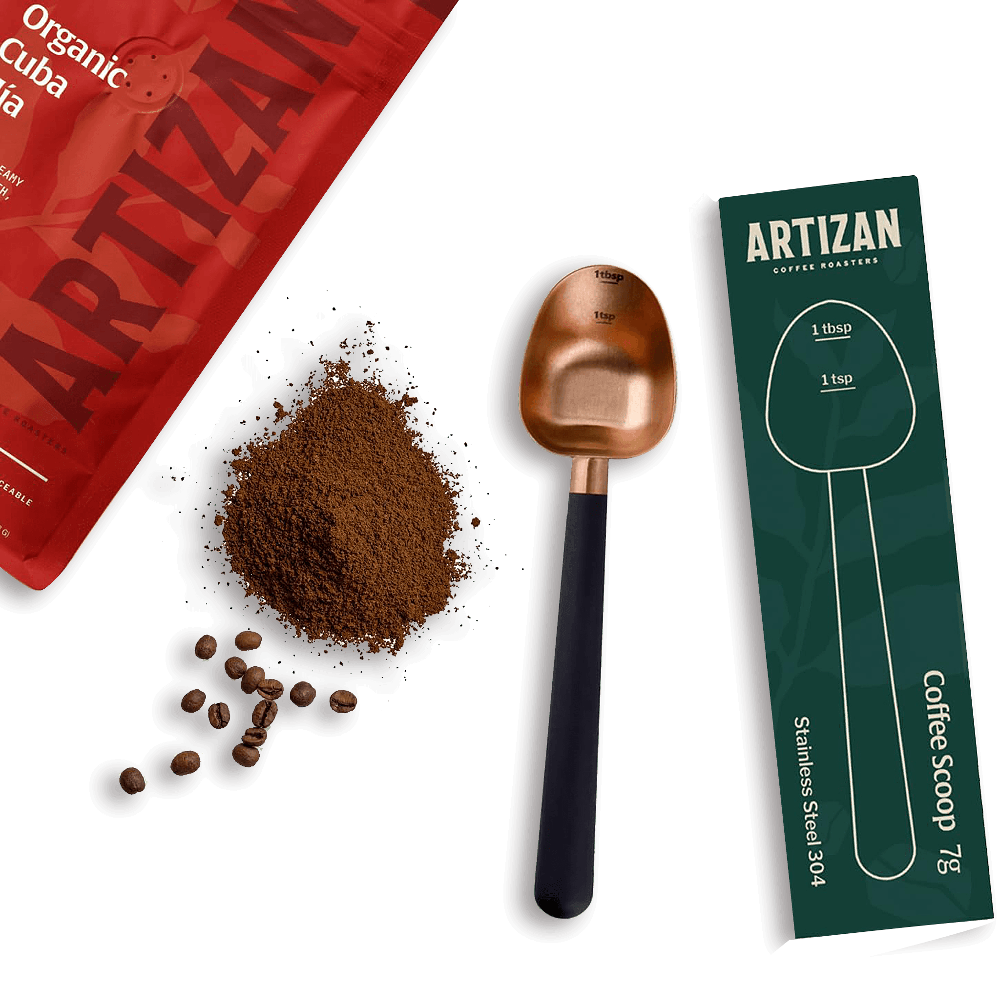 Artizan Coffee 1 Tbsp Coffee Measuring Scoop, Stainless Steel Copper Scoop for Ground Coffee, Beans, Tea & More - 7g, 17 cm Long Handle - Barista Tools | Altohaus