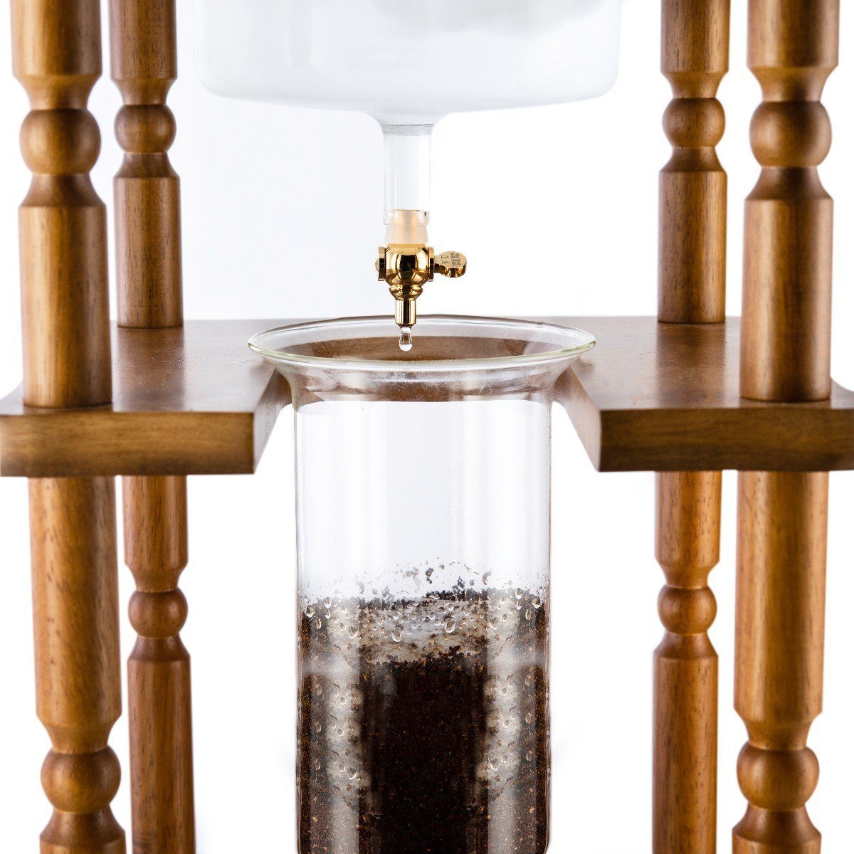 Yama Glass Cold Brew Tower – Curved Brown Wood Frame – 25 Cup (100 oz) - Cold - Brewer | Altohaus