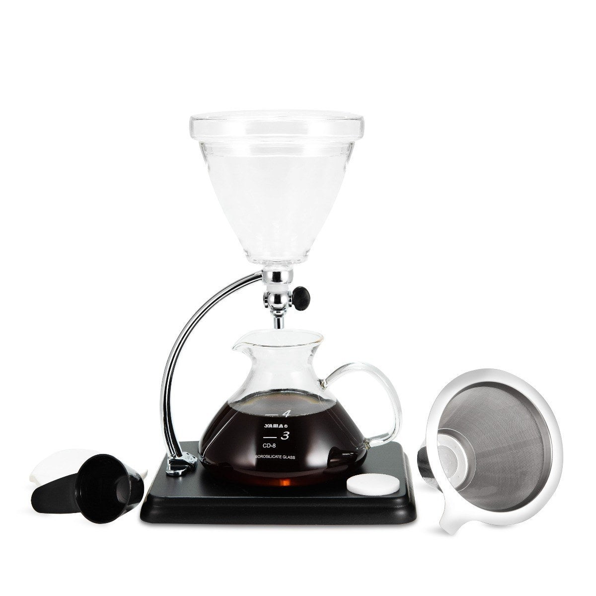Yama Glass Silverton Brewer w/ Black Base & Silver Accents - Brewers & Pour - Over | Altohaus