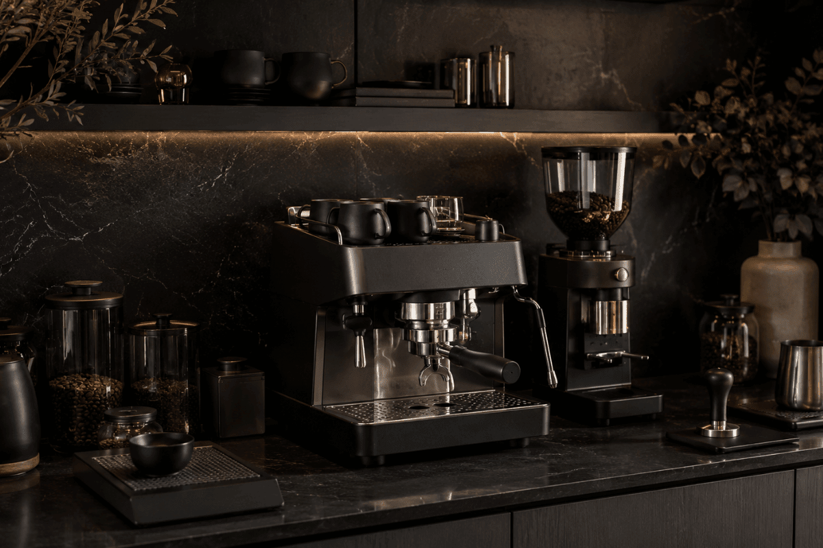 espresso machine on a high end luxury kitchen countertop