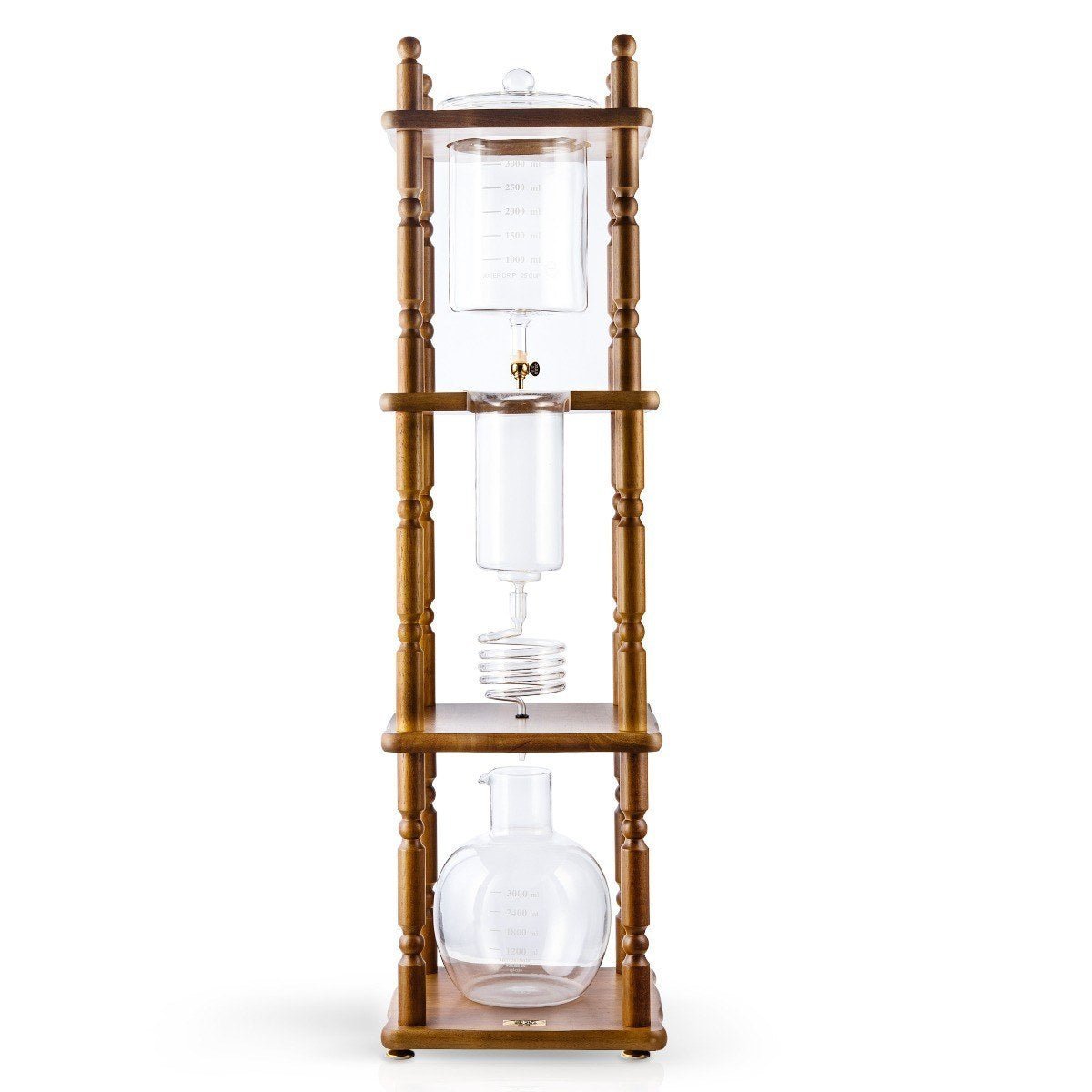 Yama Glass Cold Brew Tower – Curved Brown Wood Frame – 25 Cup (100 oz) - Cold - Brewer | Altohaus