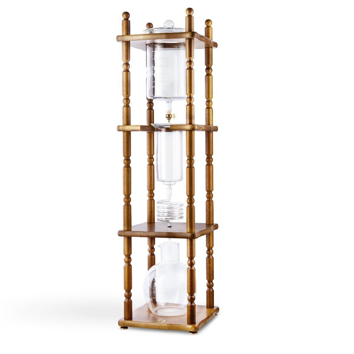 Yama Glass Cold Brew Tower – Curved Brown Wood Frame – 25 Cup (100 oz) - Cold - Brewer | Altohaus