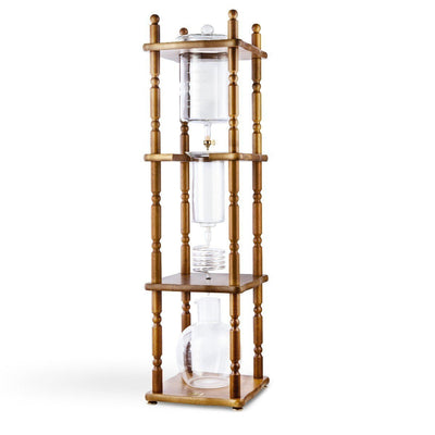 Yama Glass Cold Brew Tower – Curved Brown Wood Frame – 25 Cup (100 oz) - Cold - Brewer | Altohaus