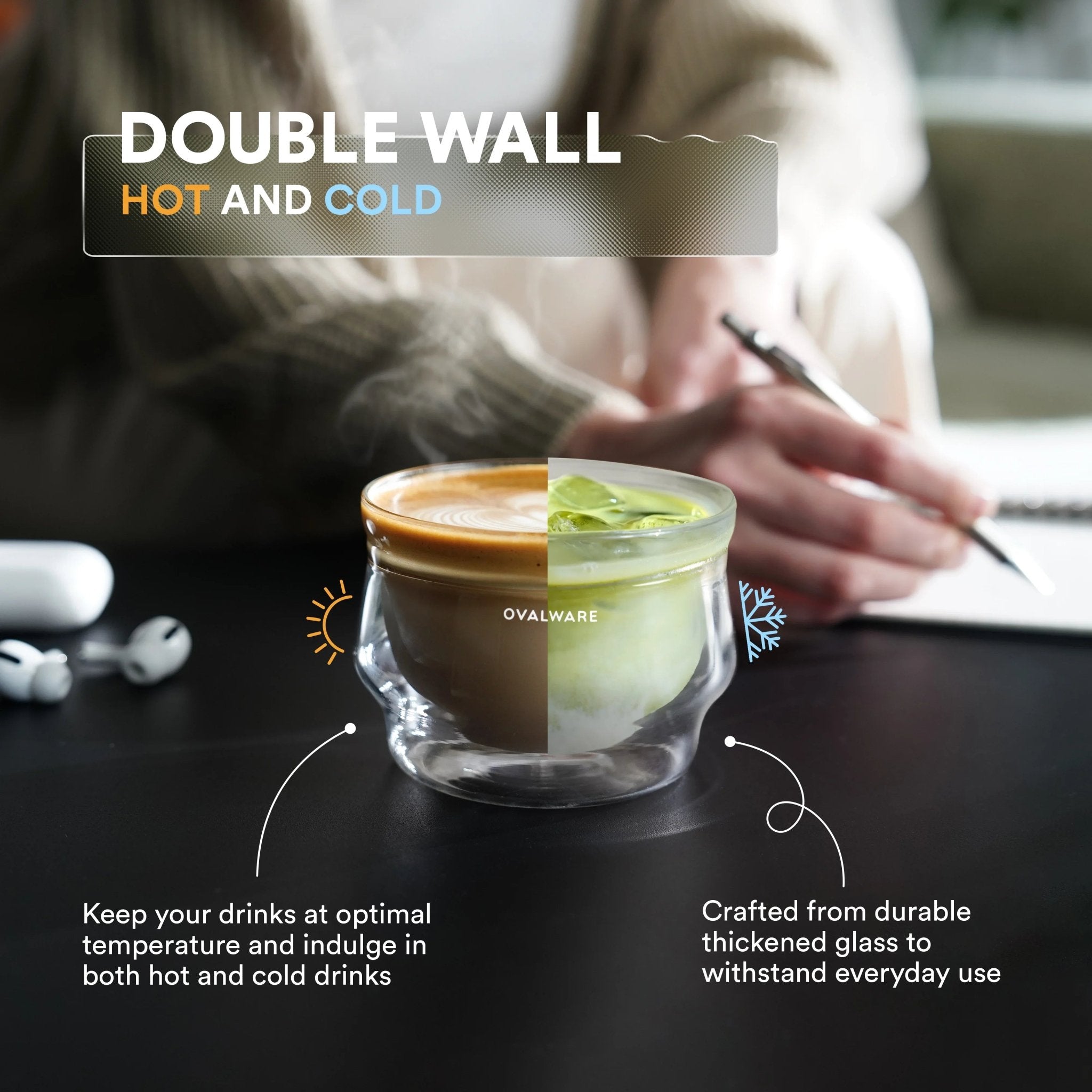Ovalware Latte Master Glass - 250ml/8.5oz (Set of 2) - Cups & Drinkware | Altohaus