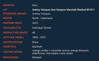 Peru Antony Vasquez Washed - Rosted Coffee | Altohaus
