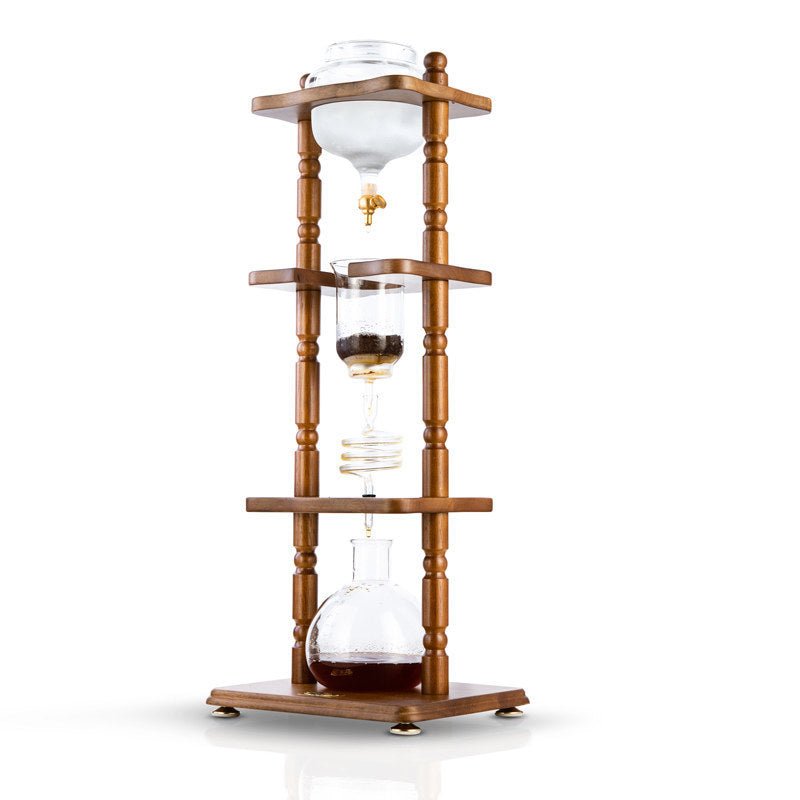 Yama Glass Cold Brew Tower – Curved Brown Wood Frame – 6–8 Cup (32 oz) - Cold - Brewer | Altohaus