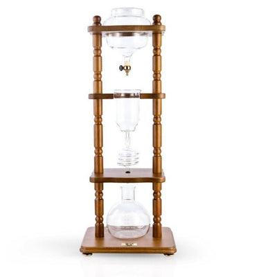 Yama Glass Cold Brew Tower – Curved Brown Wood Frame – 6–8 Cup (32 oz) - Cold - Brewer | Altohaus