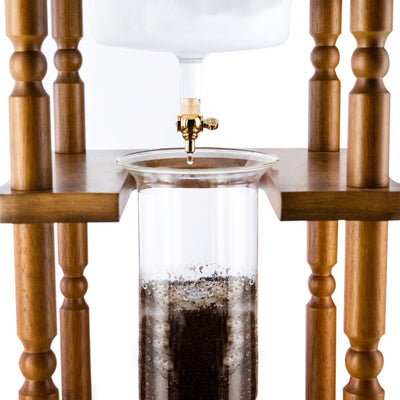 Yama Glass Cold Brew Tower – Curved Brown Wood Frame – 25 Cup (100 oz) - Cold - Brewer | Altohaus