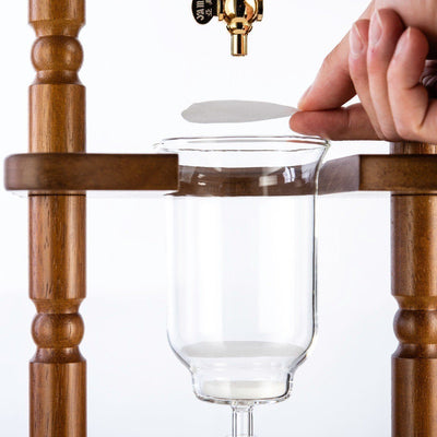 Yama Glass Cold Brew Tower – Curved Brown Wood Frame – 6–8 Cup (32 oz) - Cold - Brewer | Altohaus