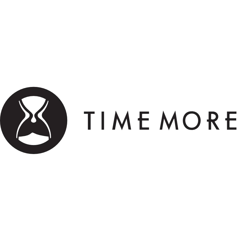 Logo of 'TIME MORE' with an hourglass symbol on a green background