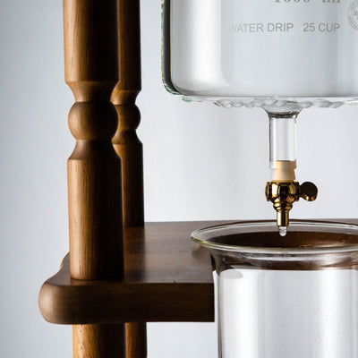 Yama Glass Cold Brew Tower – Curved Brown Wood Frame – 25 Cup (100 oz) - Cold - Brewer | Altohaus